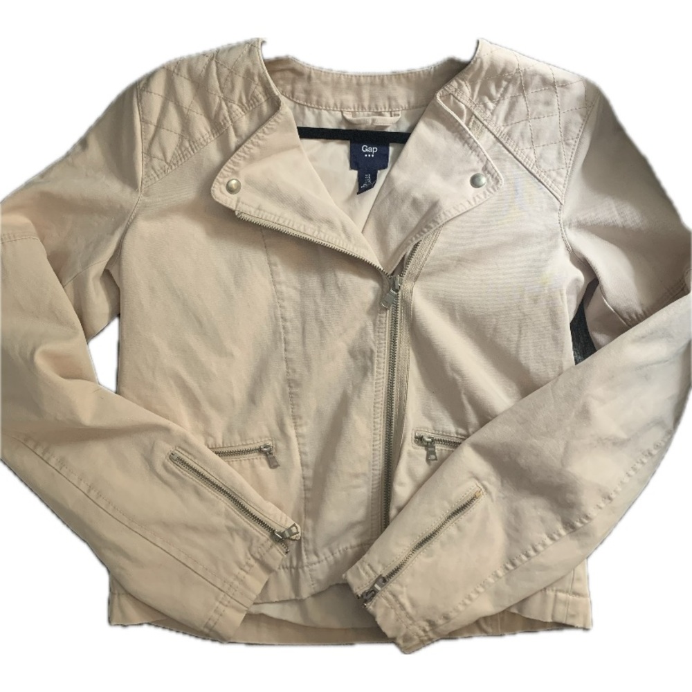 Gap Pale Pink Moto Zippered Cotton Cropped Jacket Womens Size 6